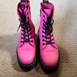 Dr. Martens Hot Pink Lace-Up Combat Boots with Black Laces